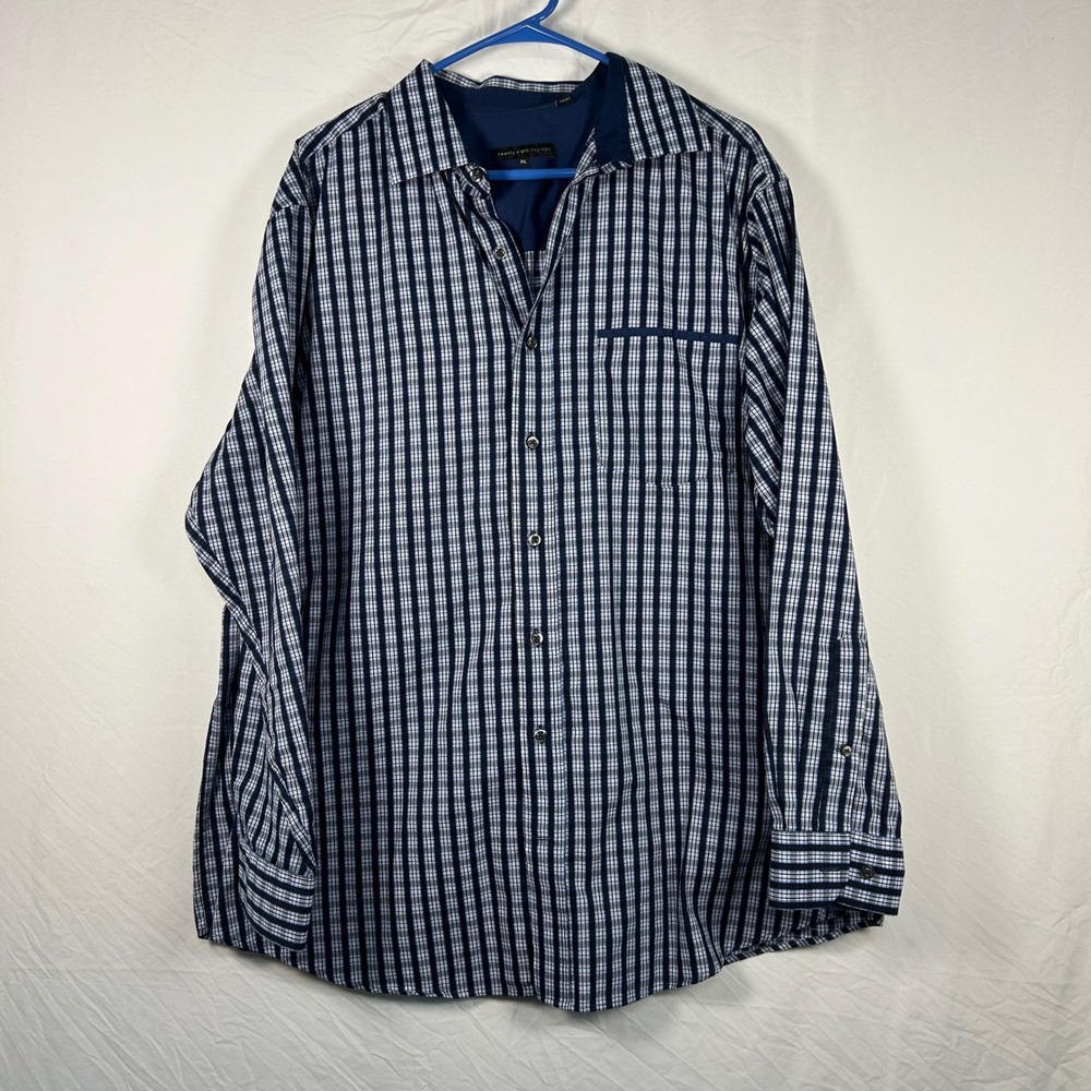 Twenty Eight Degrees Button Down Mens 1XL Blue White Grid Long Sleeve Shirt